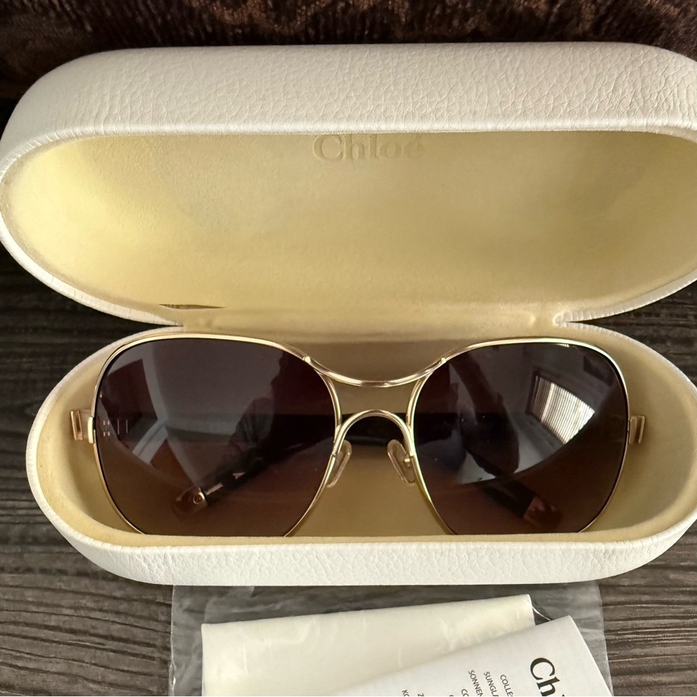 New Chloe Brown and Gold Women's Sunglasses Y2K Case Accessories